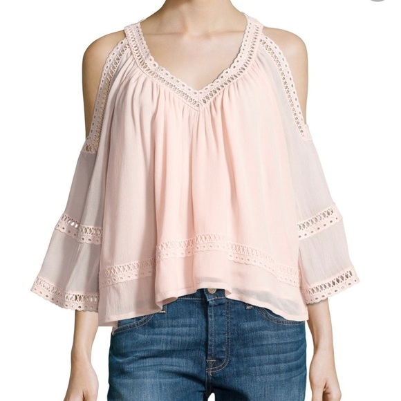 Rebecca Minkoff Deneuve Cold Shoulder V-Neck Blouse Top Pink Size XS - Picture 2 of 11